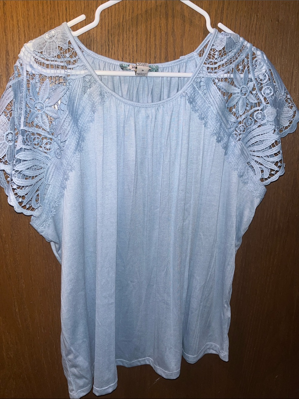 Madison Light Blue Crochet Sleeve Top